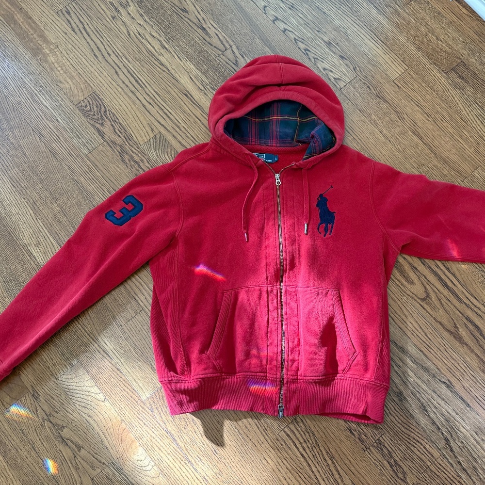 Large Men’s Red Ralph Lauren Polo Zip Up Sweater with Hoodie